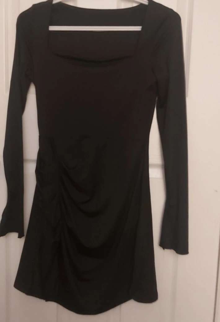 Abercrombie & Fitch Black Ruched Square Neck Dress