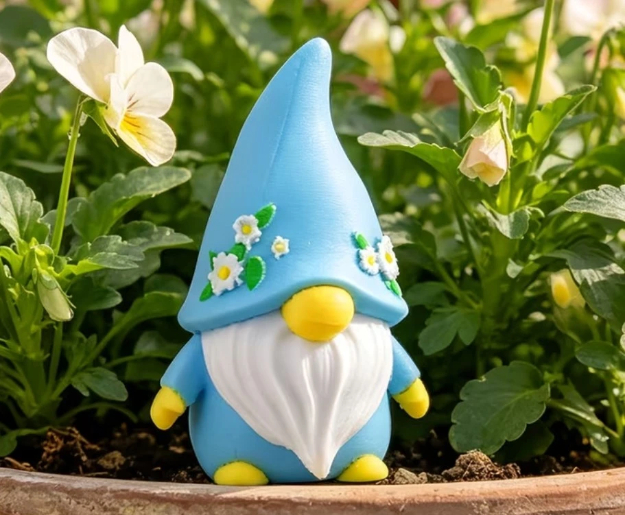 Blue Garden Gnome Figurine with Flowers - photo 4