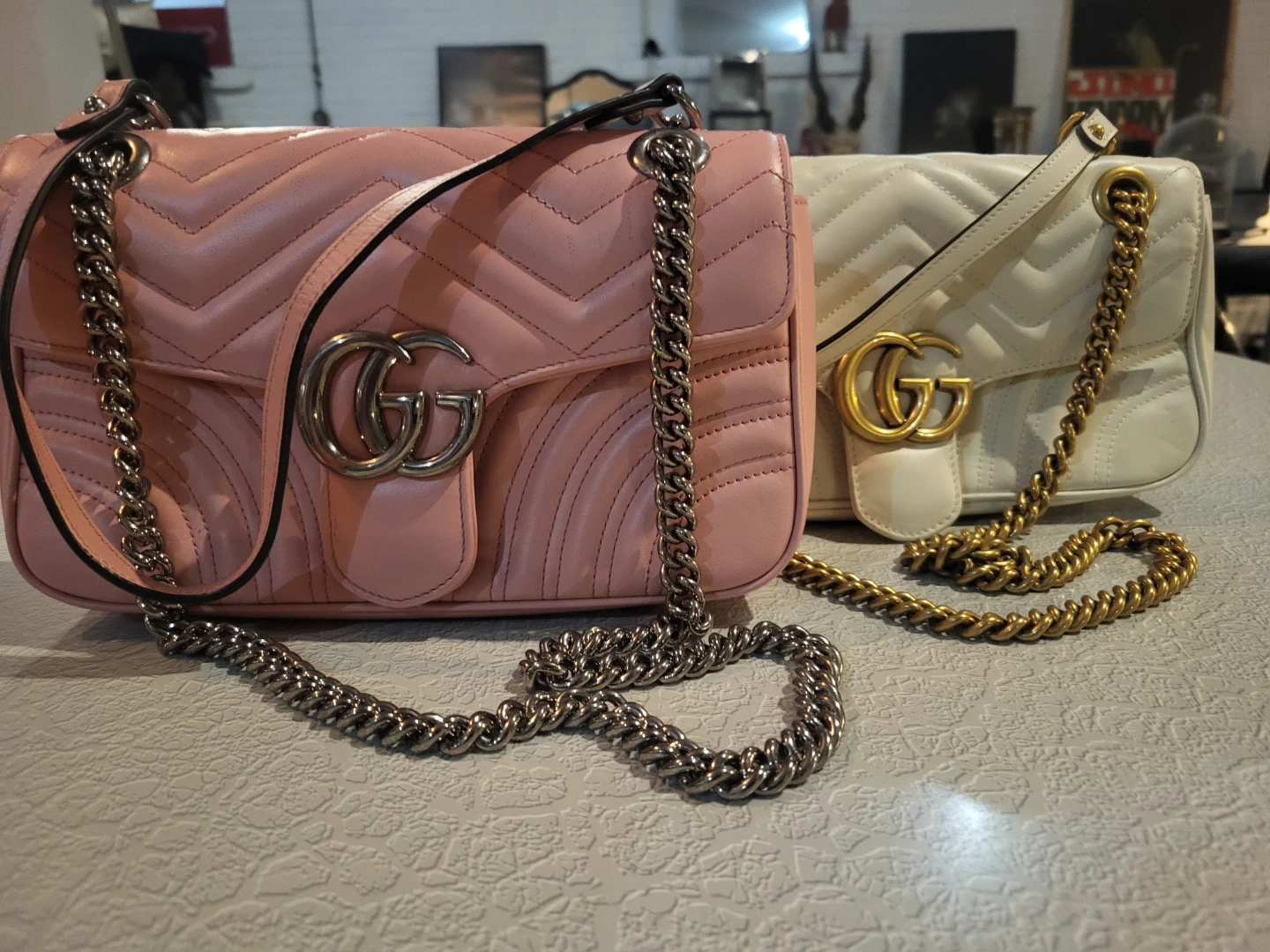 2 Shoulder Bags - Pink & White 10" x 7"
