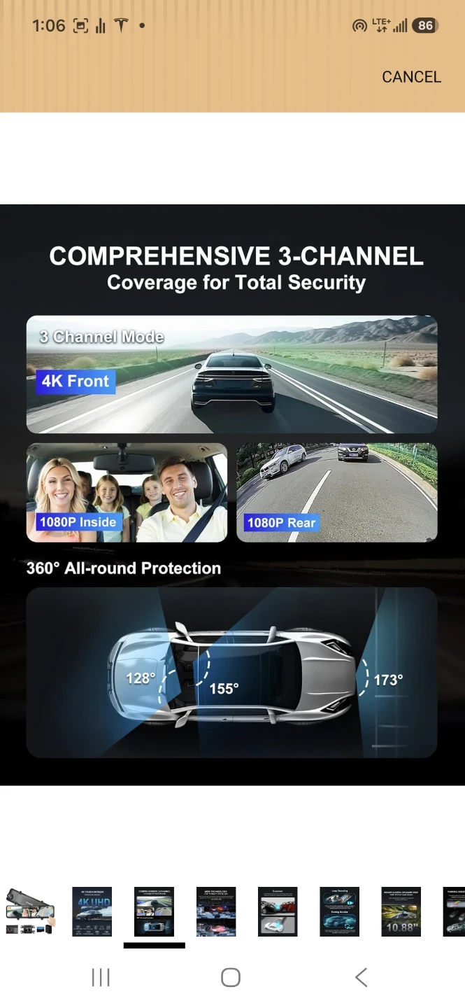 4K 3-Channel Mirror Dash Cam with 64GB Card - photo 2