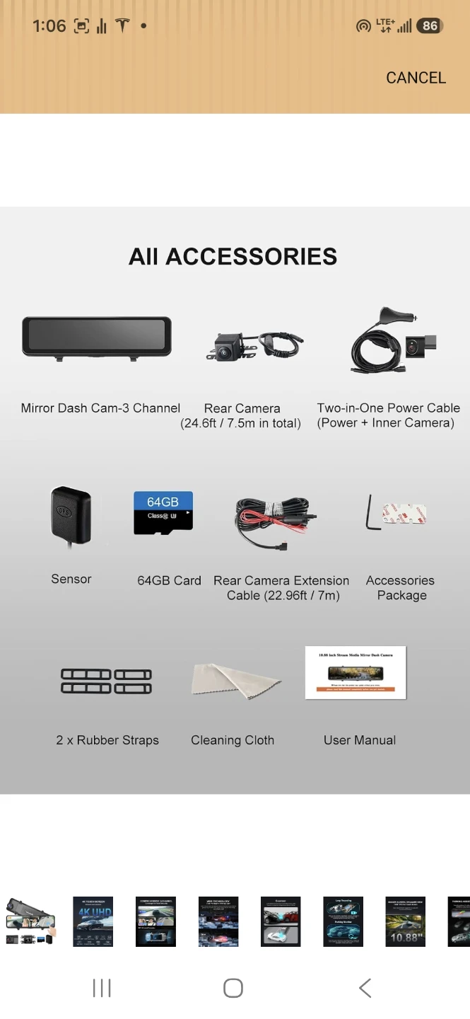 4K 3-Channel Mirror Dash Cam with 64GB Card - photo 3