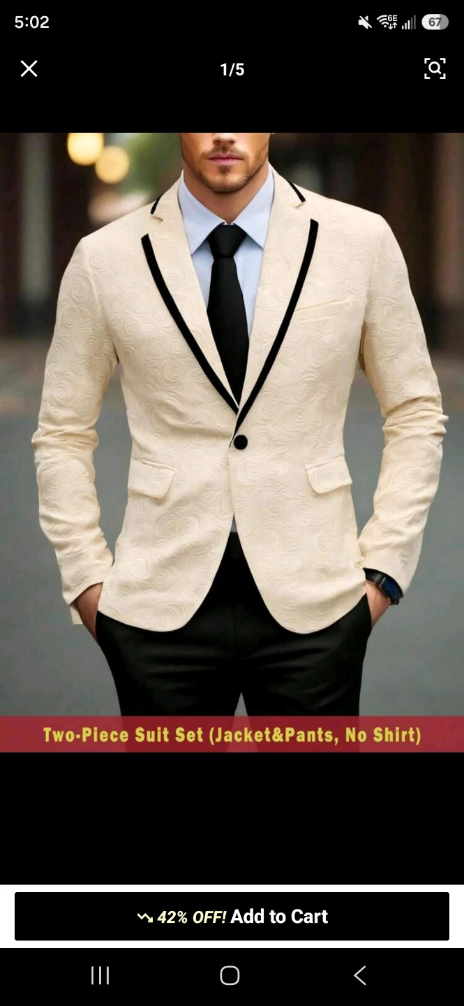 Cream Jacquard Two-Piece Suit Set - Jacket & Pants