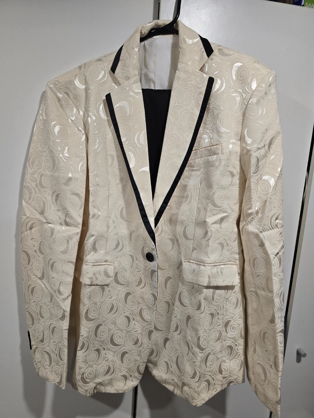 Cream Jacquard Two-Piece Suit Set - Jacket & Pants - photo 2