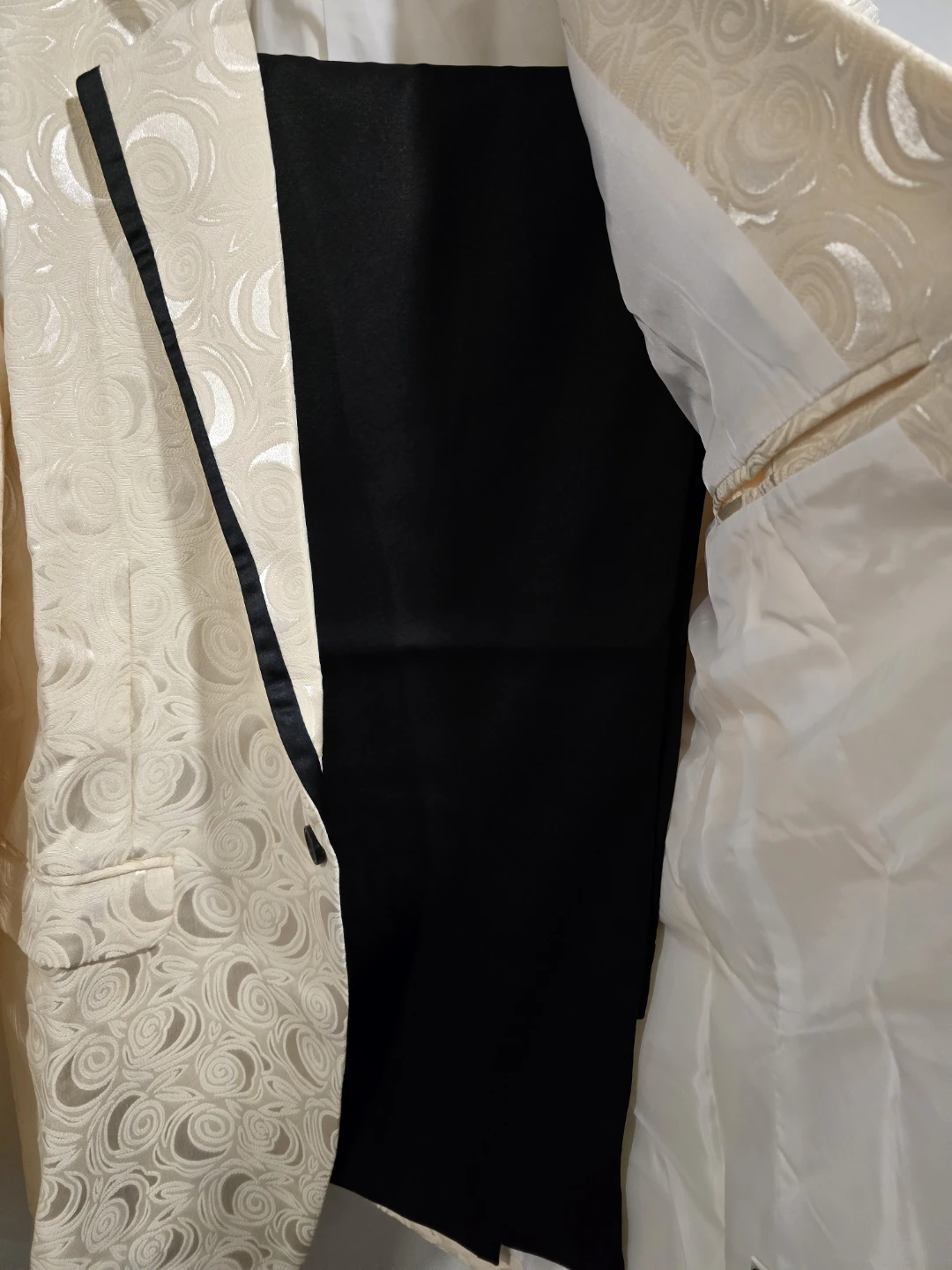 Cream Jacquard Two-Piece Suit Set - Jacket & Pants - photo 3