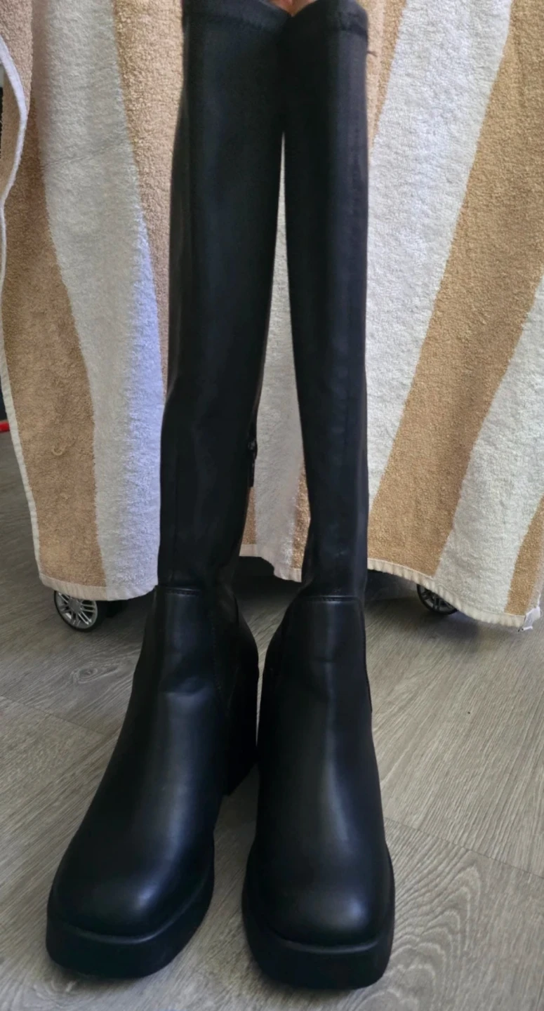 Black Platform Knee-High Boots
