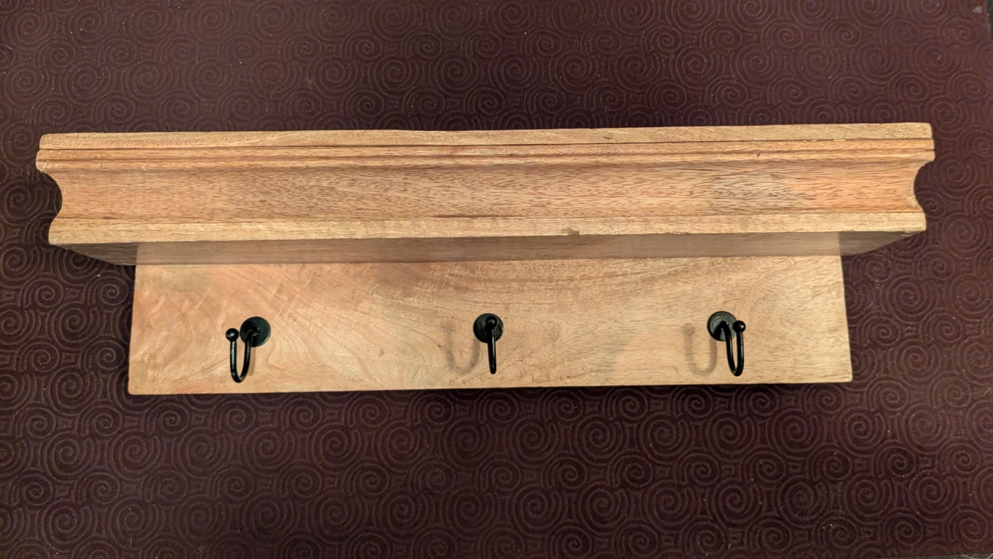 Wooden Shelf with 3 Hooks - photo 3