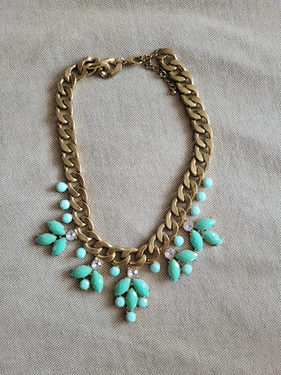 Gold Chain Necklace with Turquoise and Crystal Accents