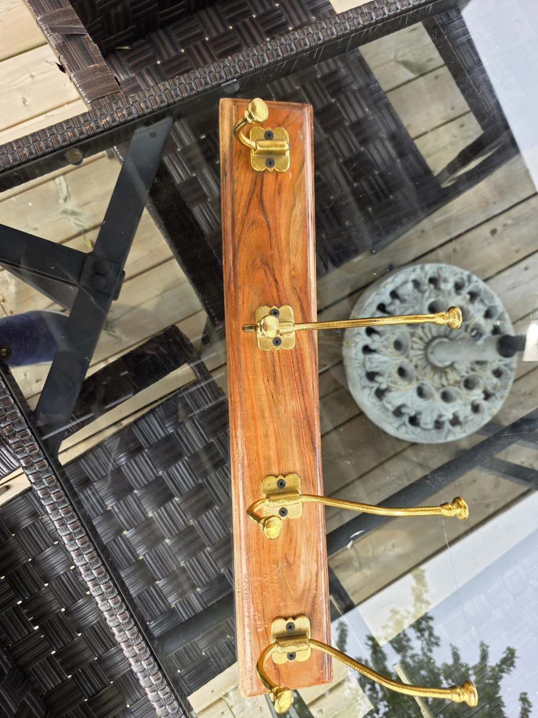 Wooden Coat Rack with Brass Hooks - photo 3