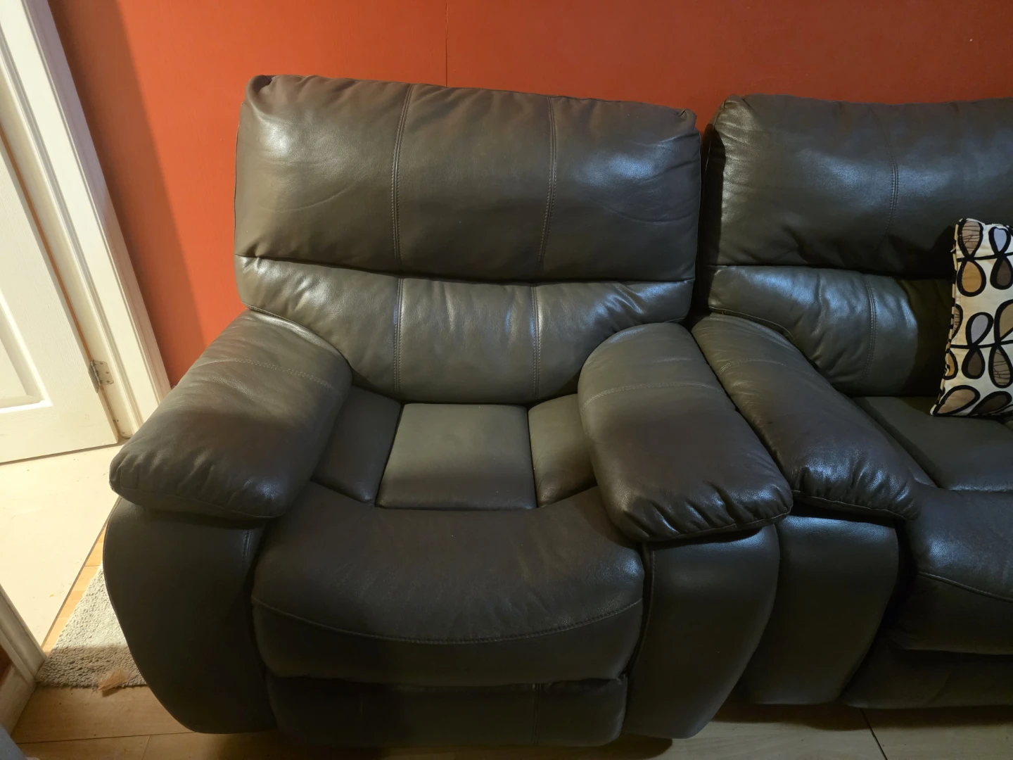 Grey Leather Reclining Sectional Sofa with Cup Holders - photo 2