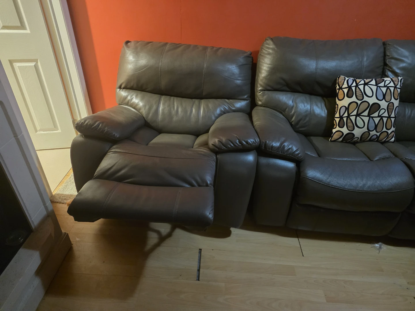 Grey Leather Reclining Sectional Sofa with Cup Holders - photo 3
