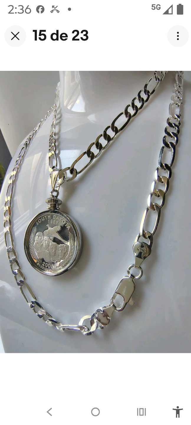 Silver Plated Necklace with 2006 South Dakota State Quarter - photo 3