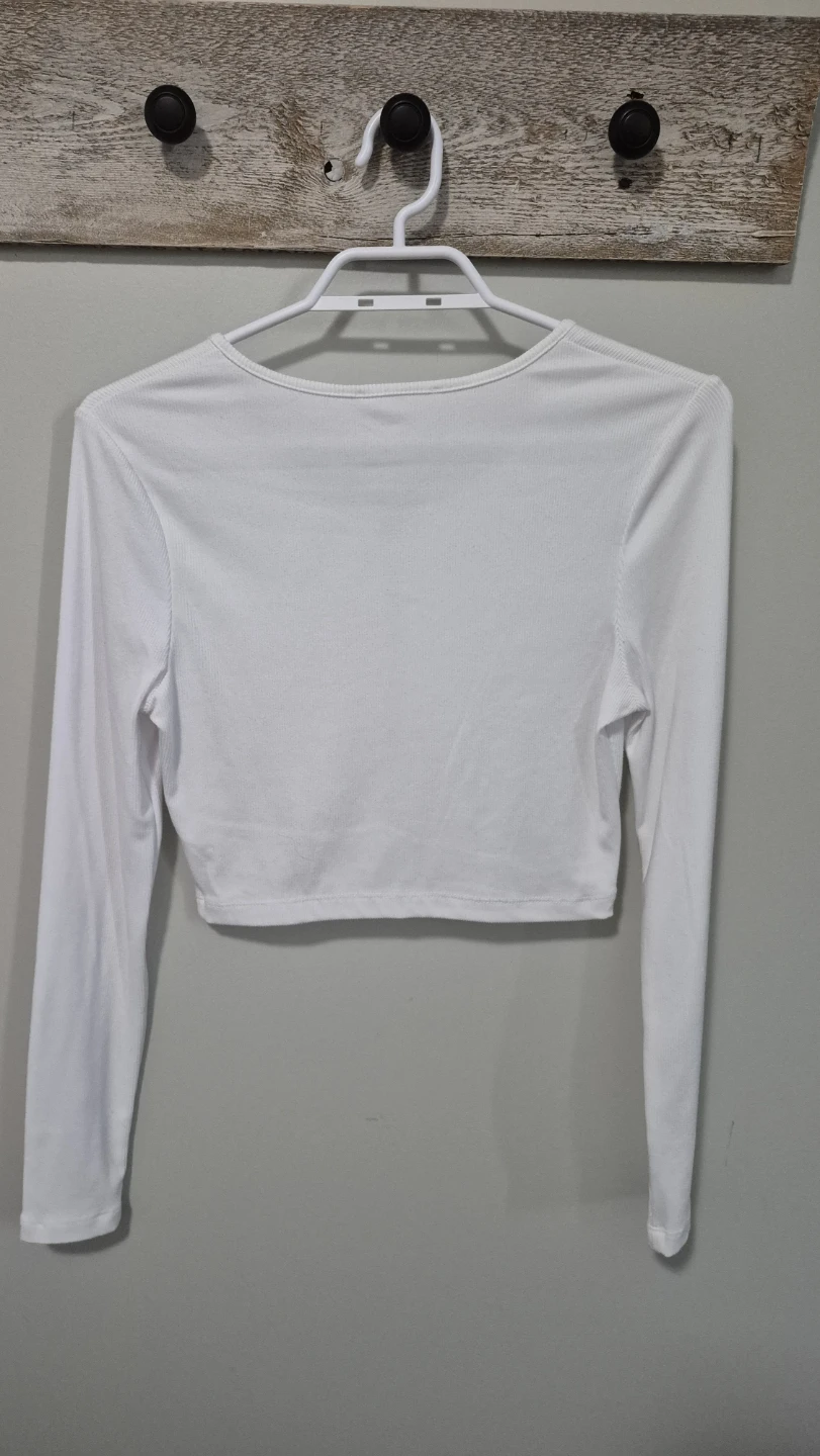 White Long Sleeve Crop Top with Zipper - photo 2