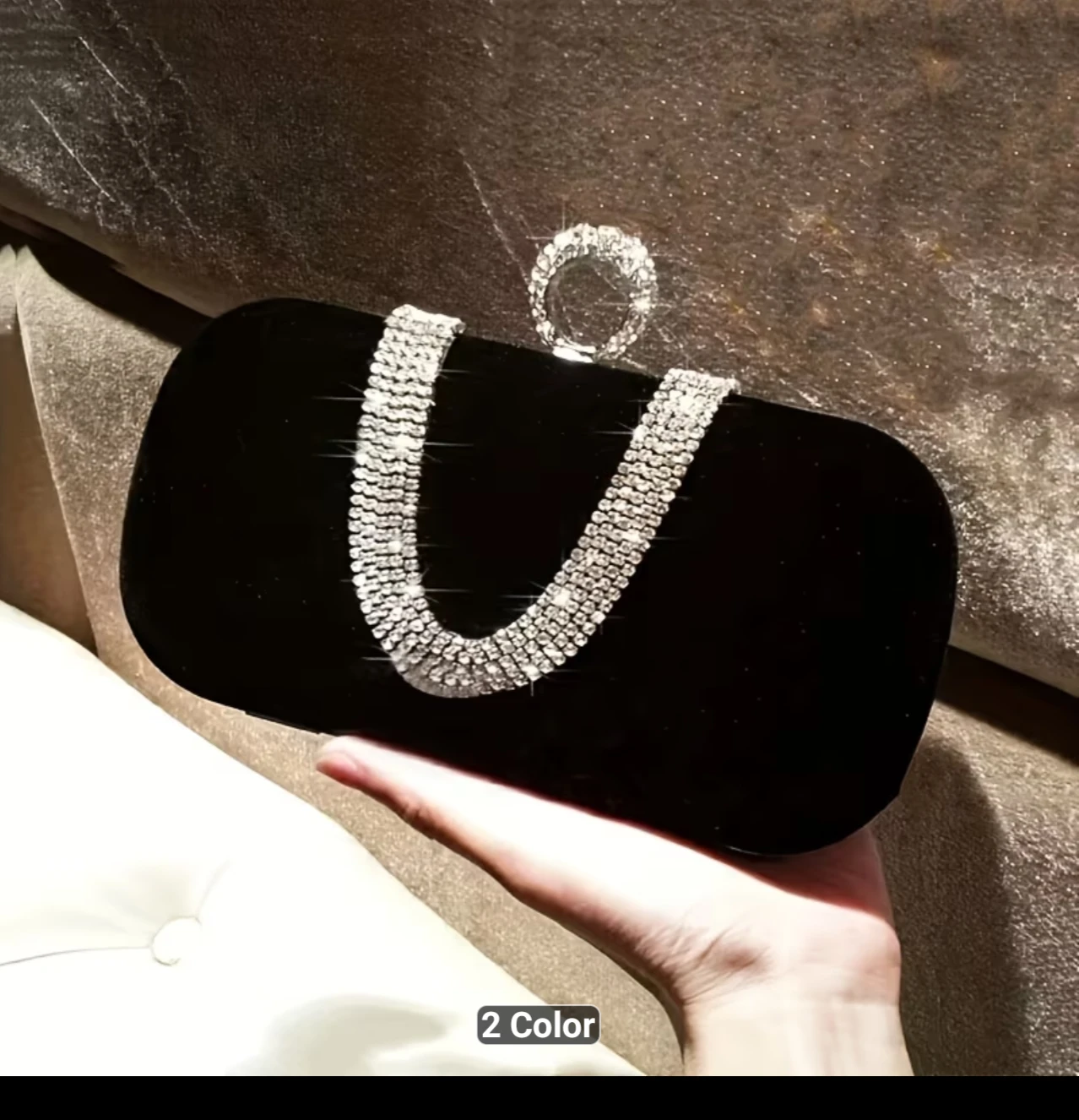 Black Velvet Clutch with Rhinestone Embellishment