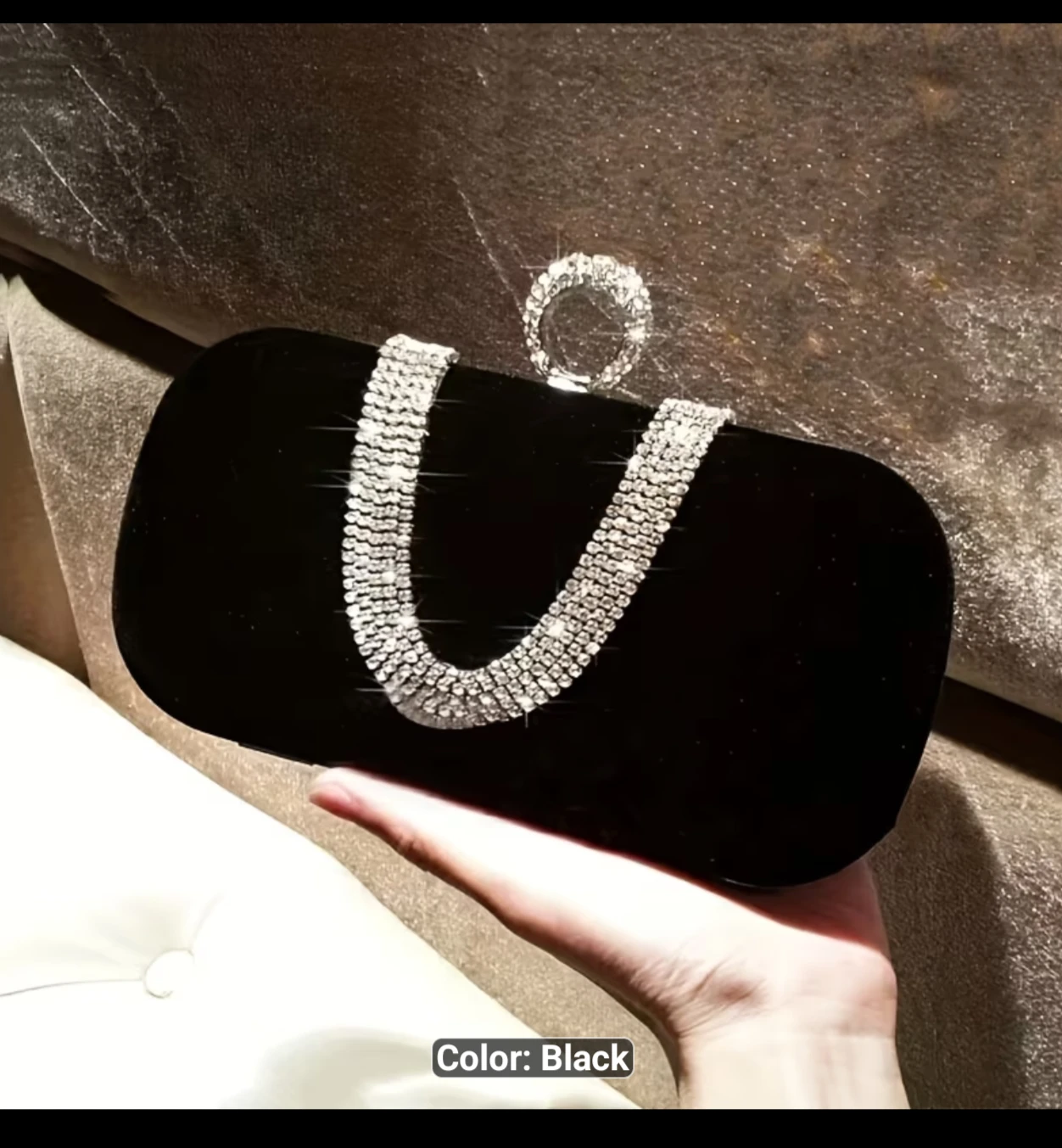 Black Velvet Clutch with Rhinestone Embellishment - photo 2