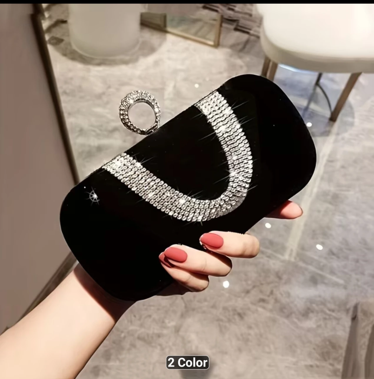 Black Velvet Clutch with Rhinestone Embellishment - photo 3