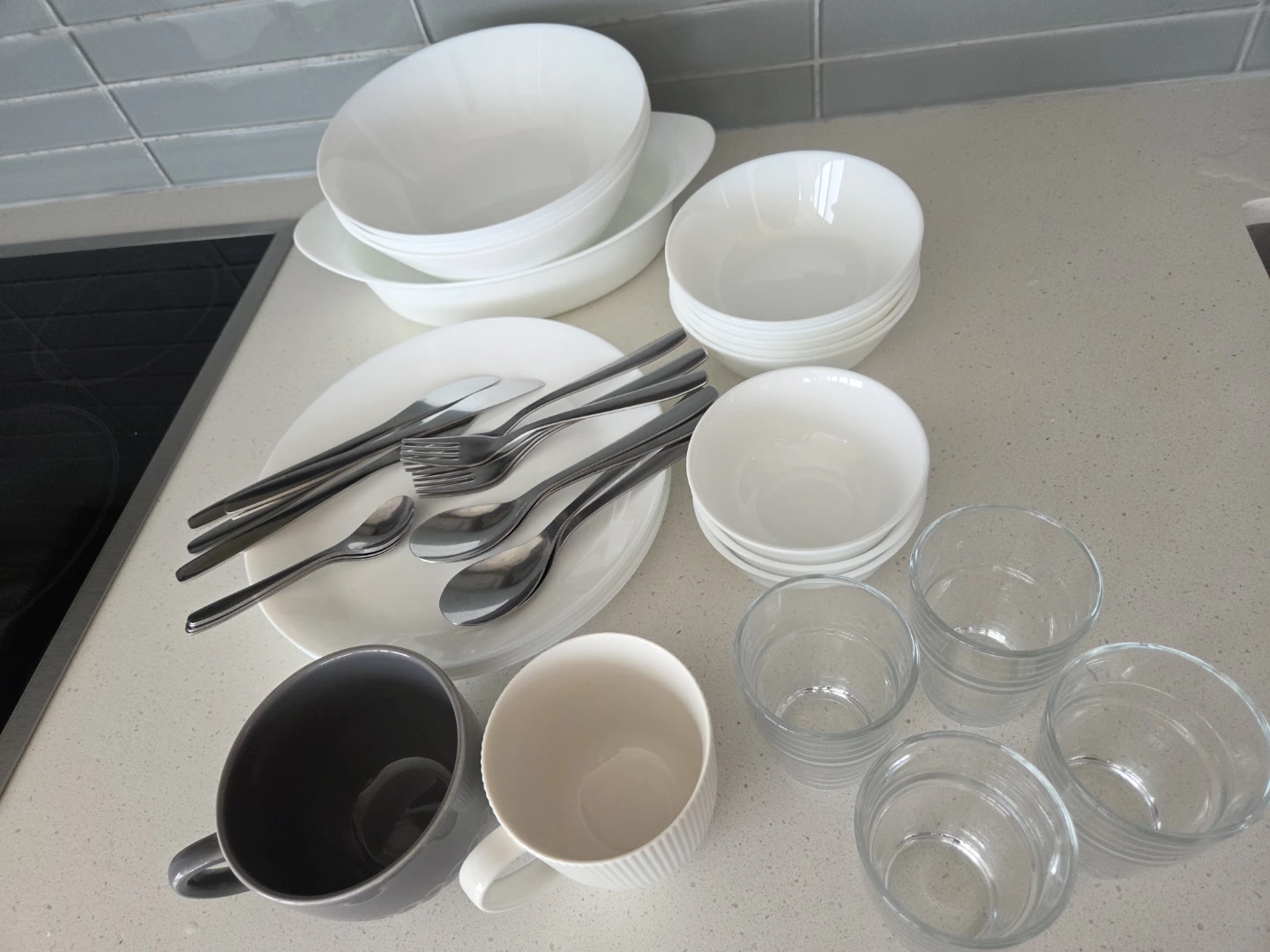 IKEA White Dinnerware Set with Cutlery and Glasses - photo 2