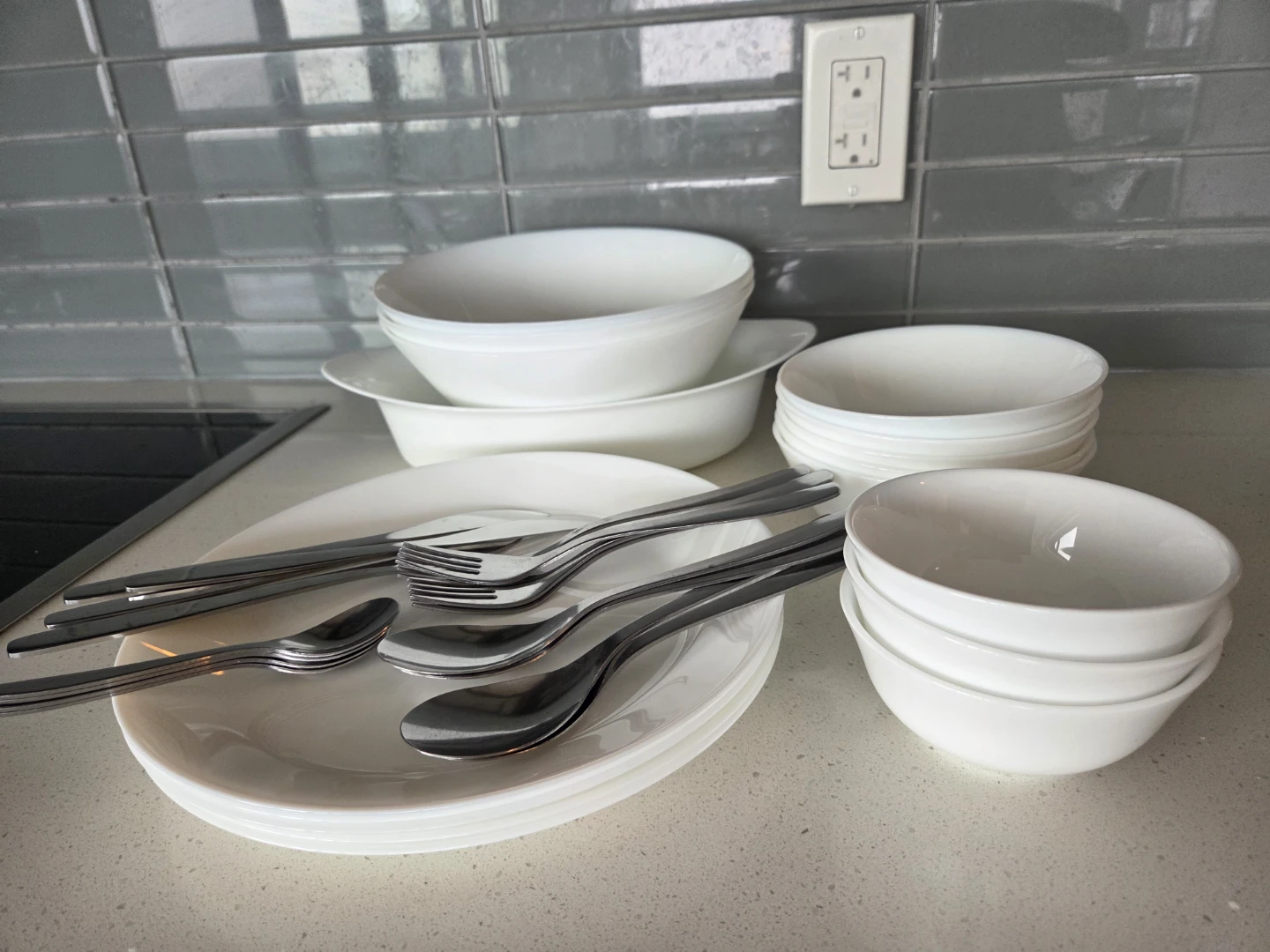 IKEA White Dinnerware Set with Cutlery and Glasses - photo 3