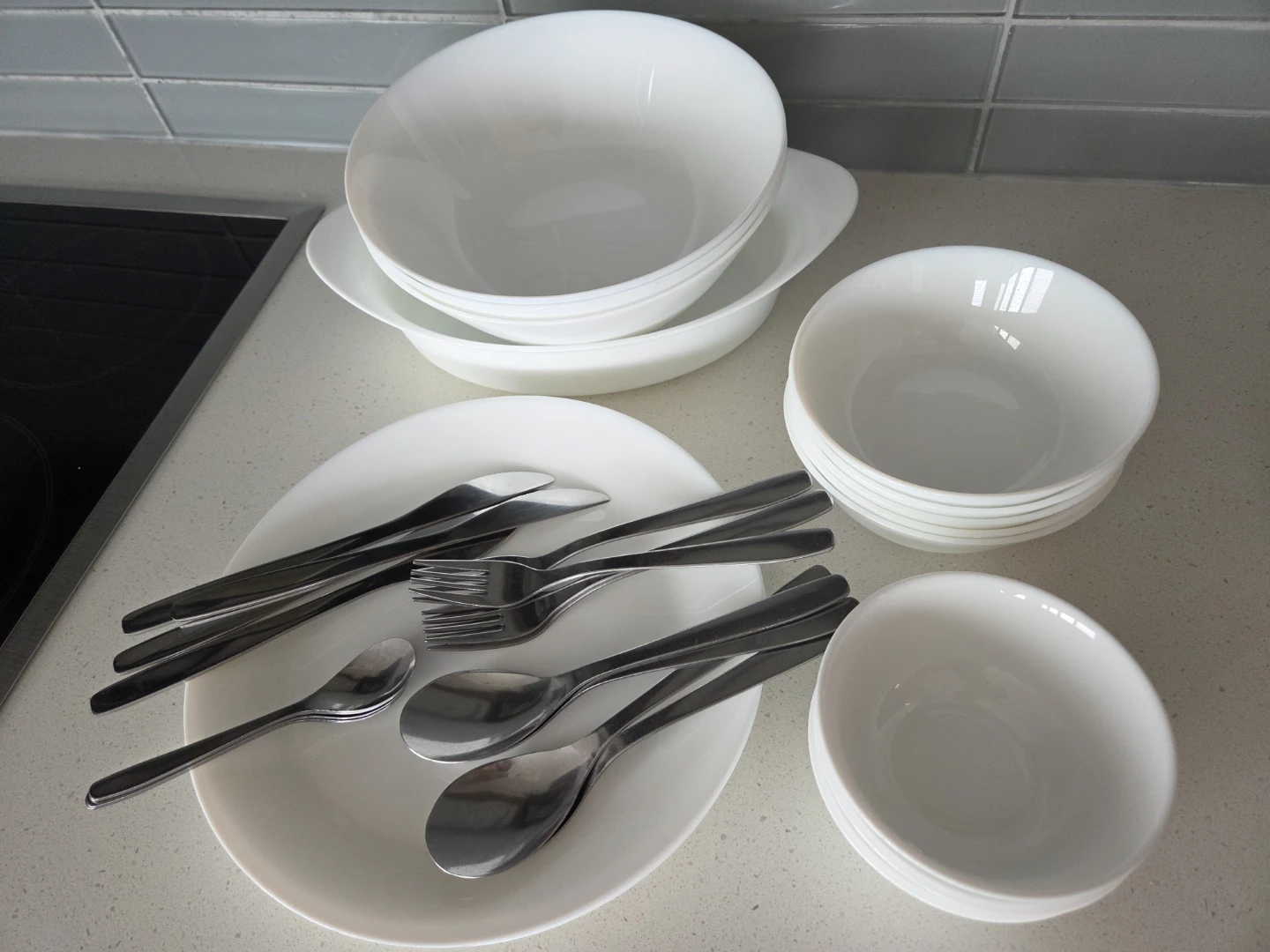 IKEA White Dinnerware Set with Cutlery and Glasses - photo 4