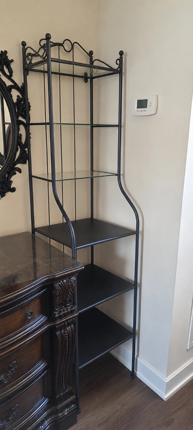 Black Metal Bakers Rack with Glass Shelves