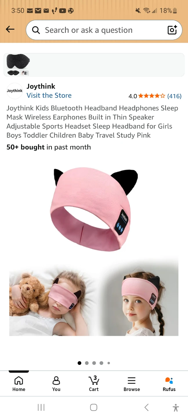 Kids Bluetooth Sleep Headband Pink Cat Ears