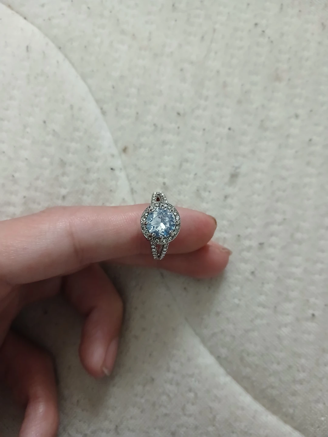 925 Silver & Light Blue & White Moissanite Ring
