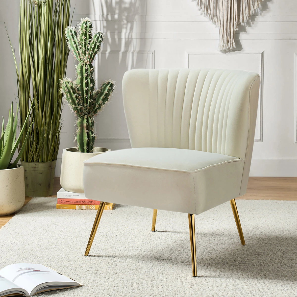 Cream Accent Chairs with Metal Gold Legs - Set of 2 - photo 2