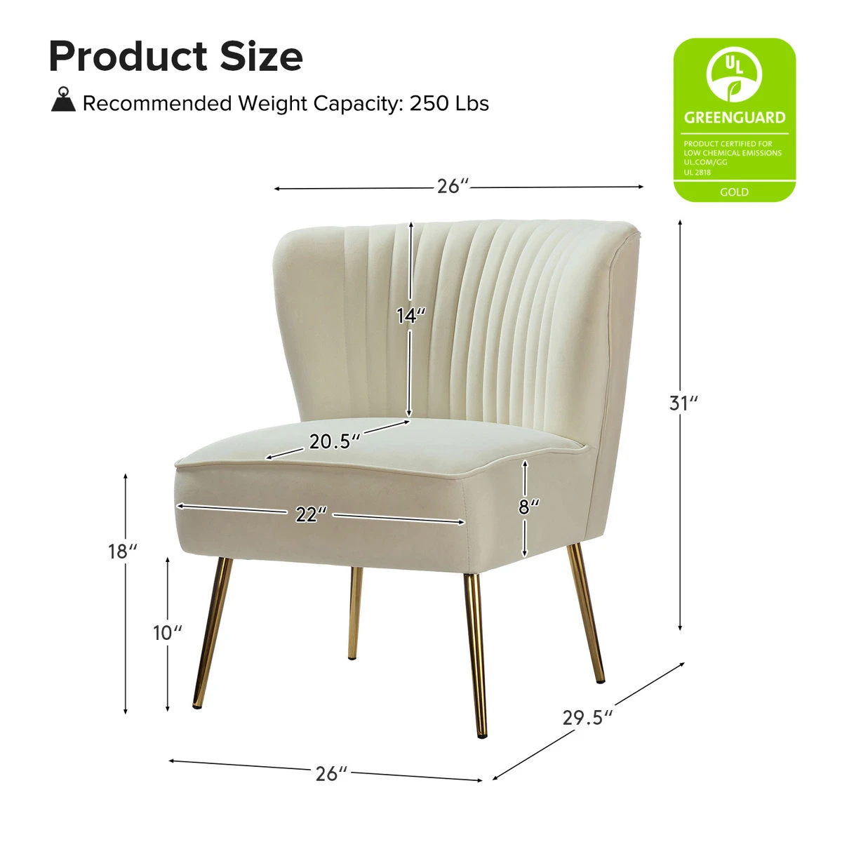 Cream Accent Chairs with Metal Gold Legs - Set of 2 - photo 4