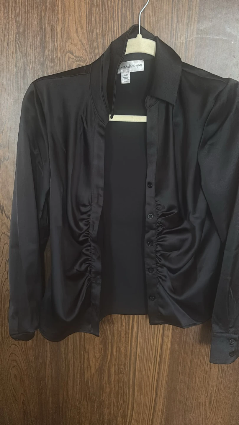 Catherine Malandrino Black Ruched Button-Up Shirt - photo 2