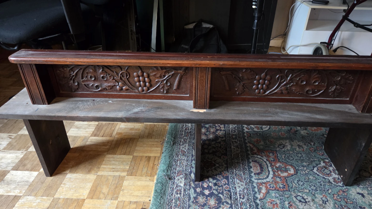 Antique Wooden Bench with Carved Detail
