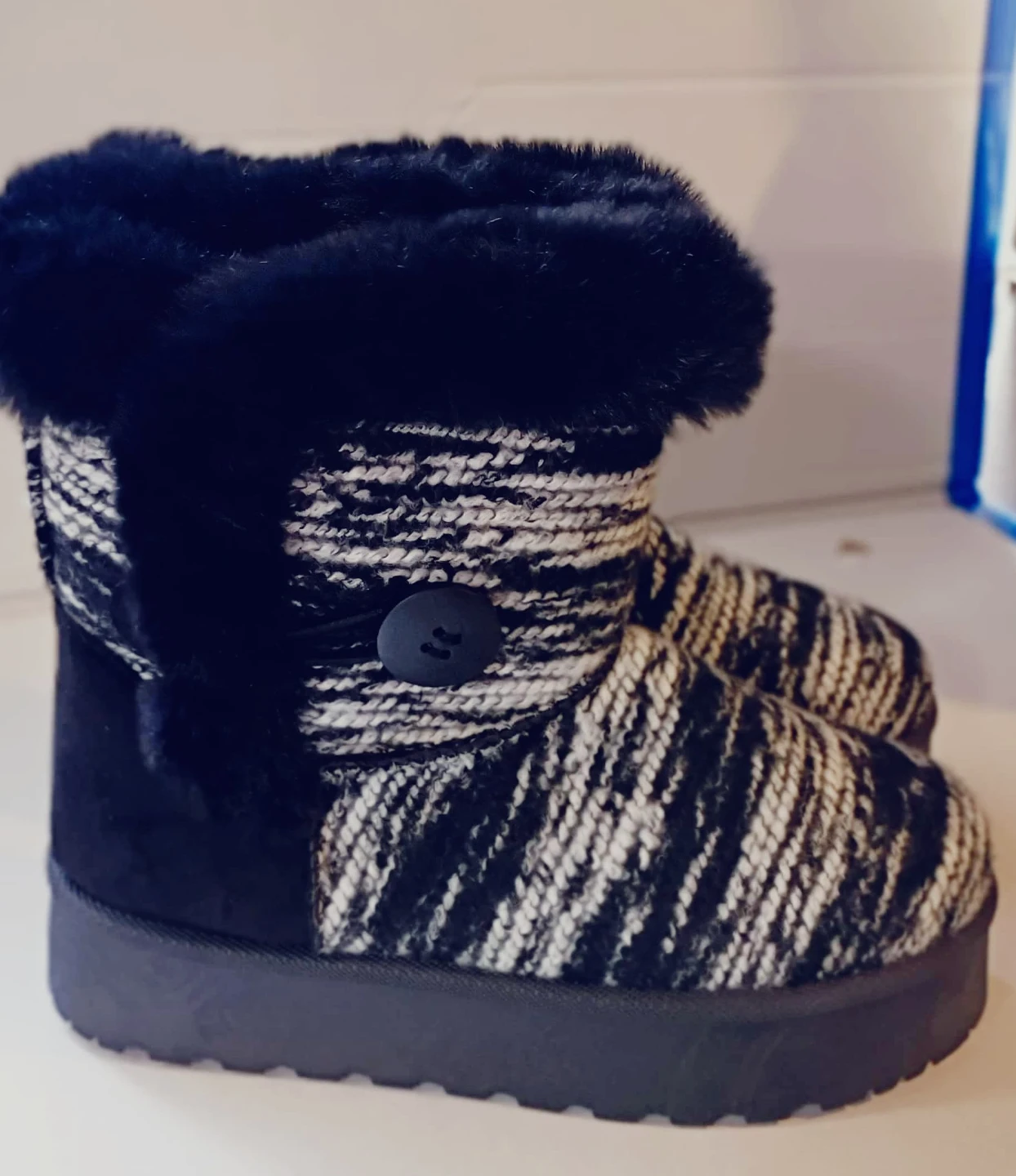Black and White Knit Ugg-style Boots