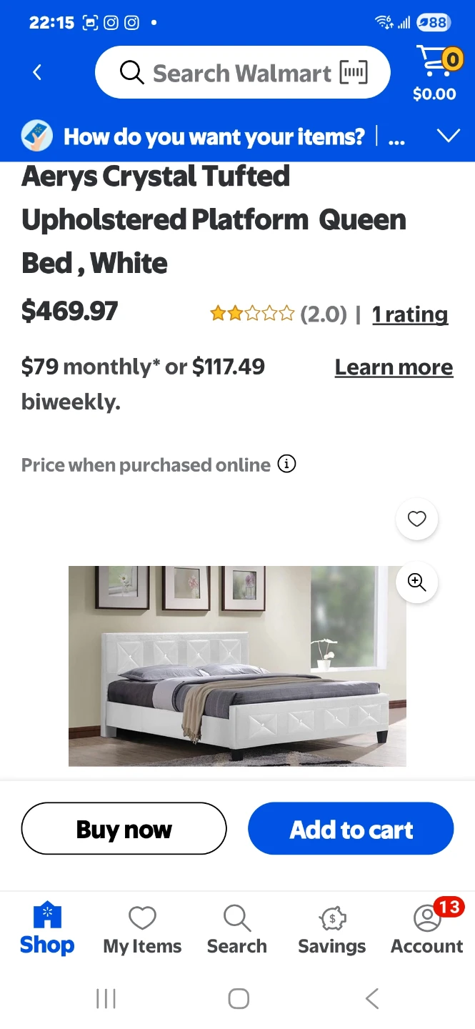 Aerys Crystal Tufted Upholstered Platform Queen Bed - photo 2