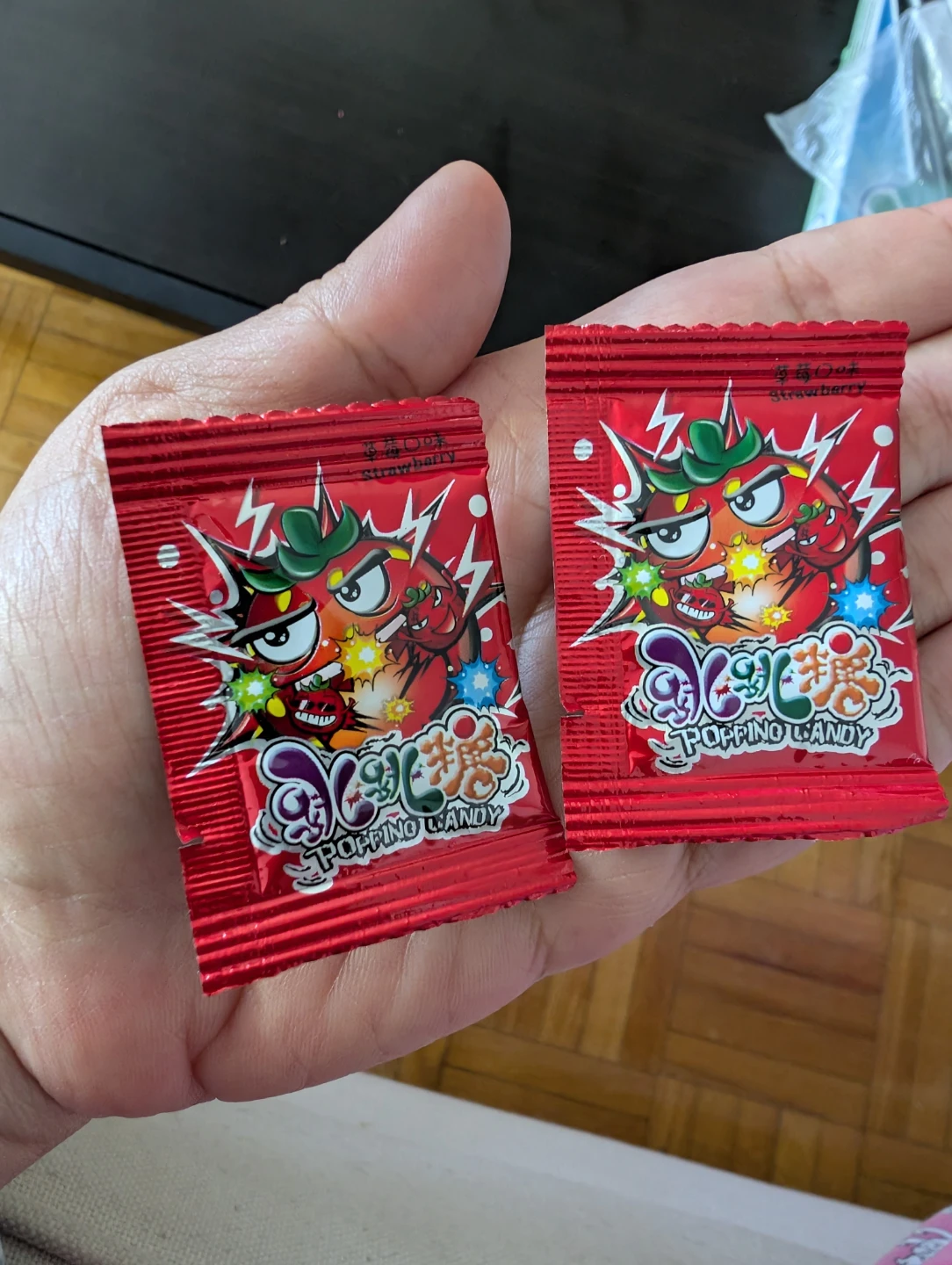 Mini packs of Strawberry popping candy