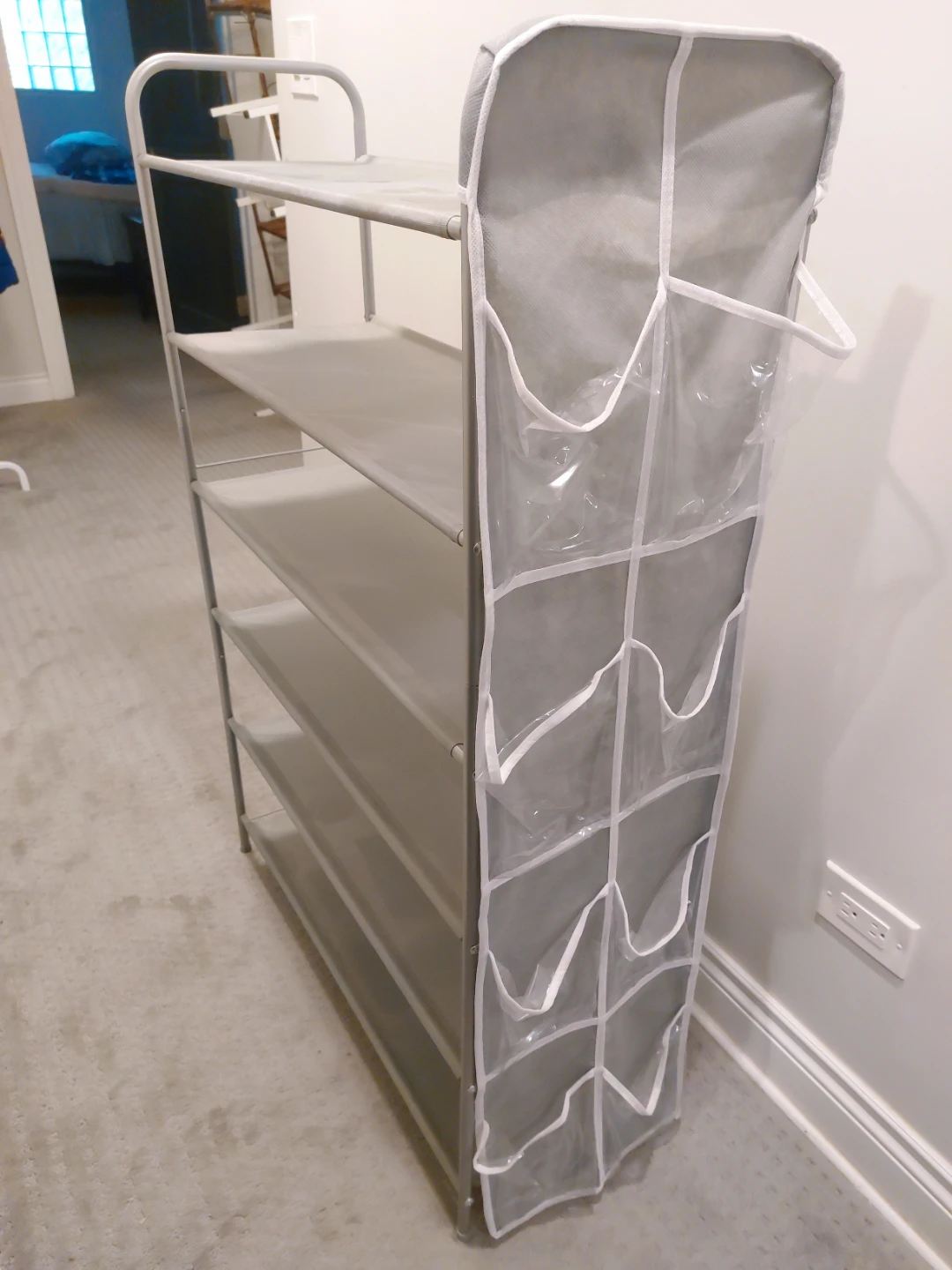 Grey 5-Tier Shoe Rack with Side Pockets - photo 2