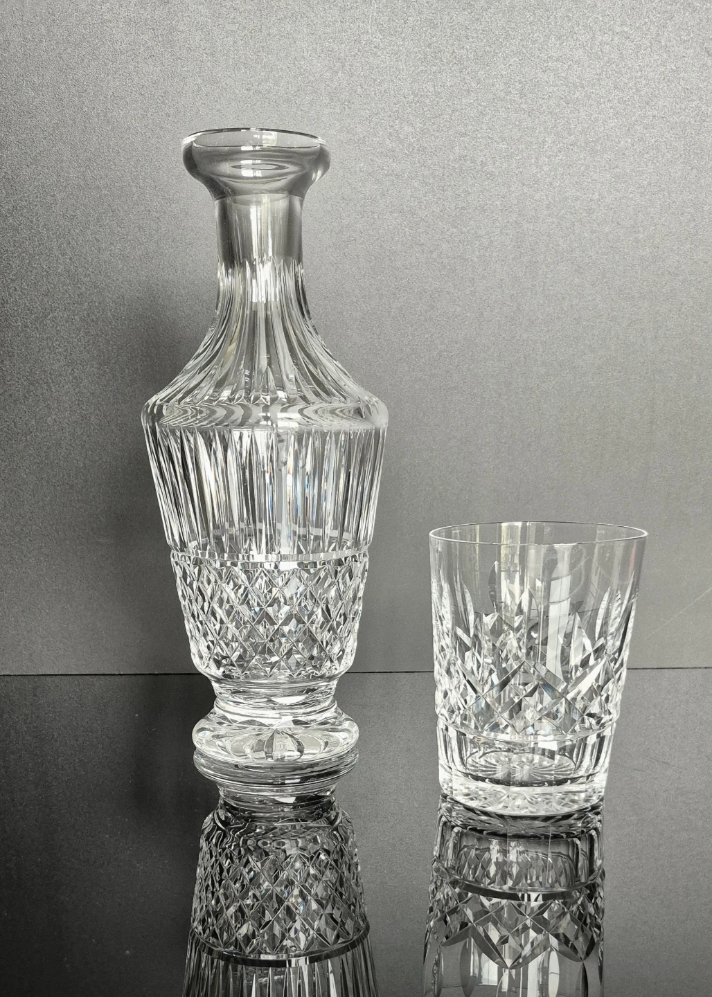 Crystal Waterford Decanter and Tumbler Set. No original stopper