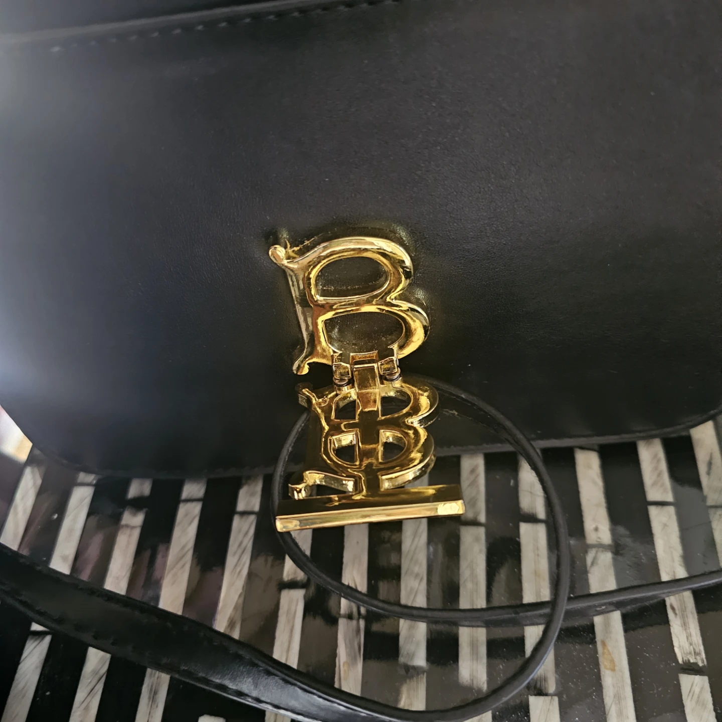 Black Shoulder Bag with Gold 'TB' Logo - photo 3