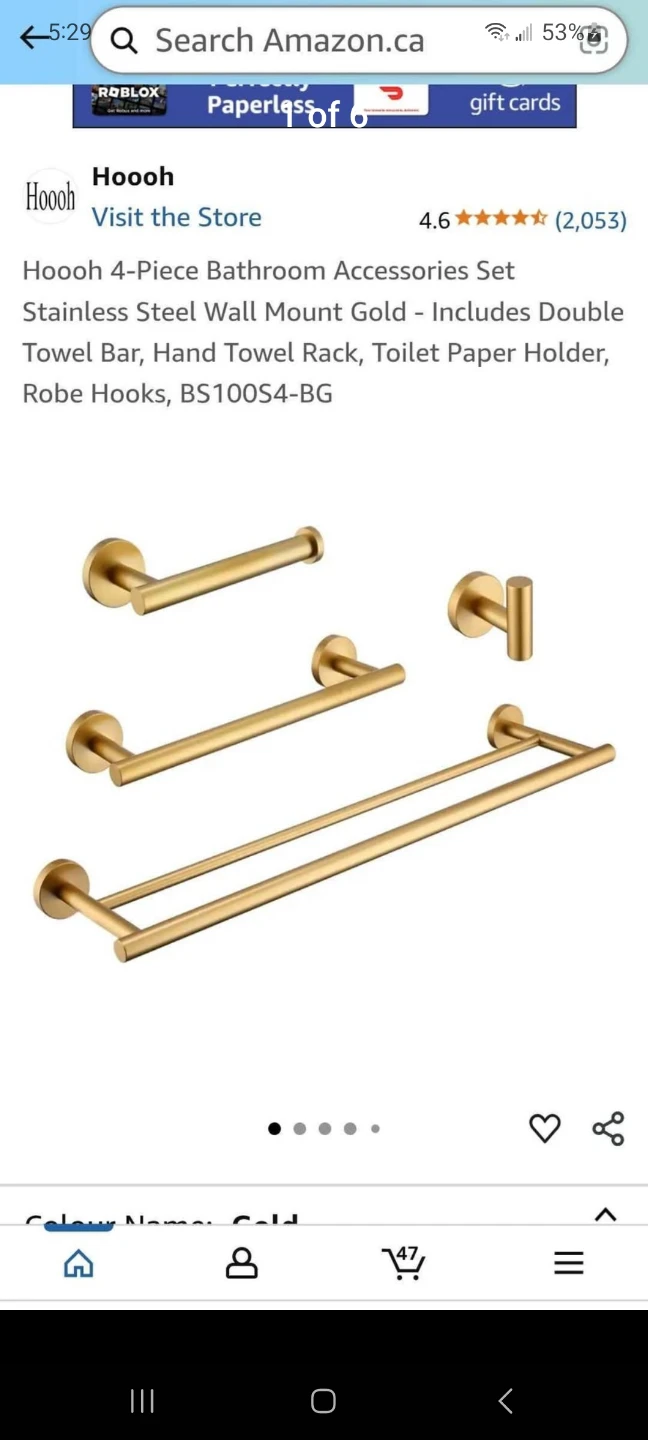Hoooh 4-Piece Bathroom Accessories Set - Gold