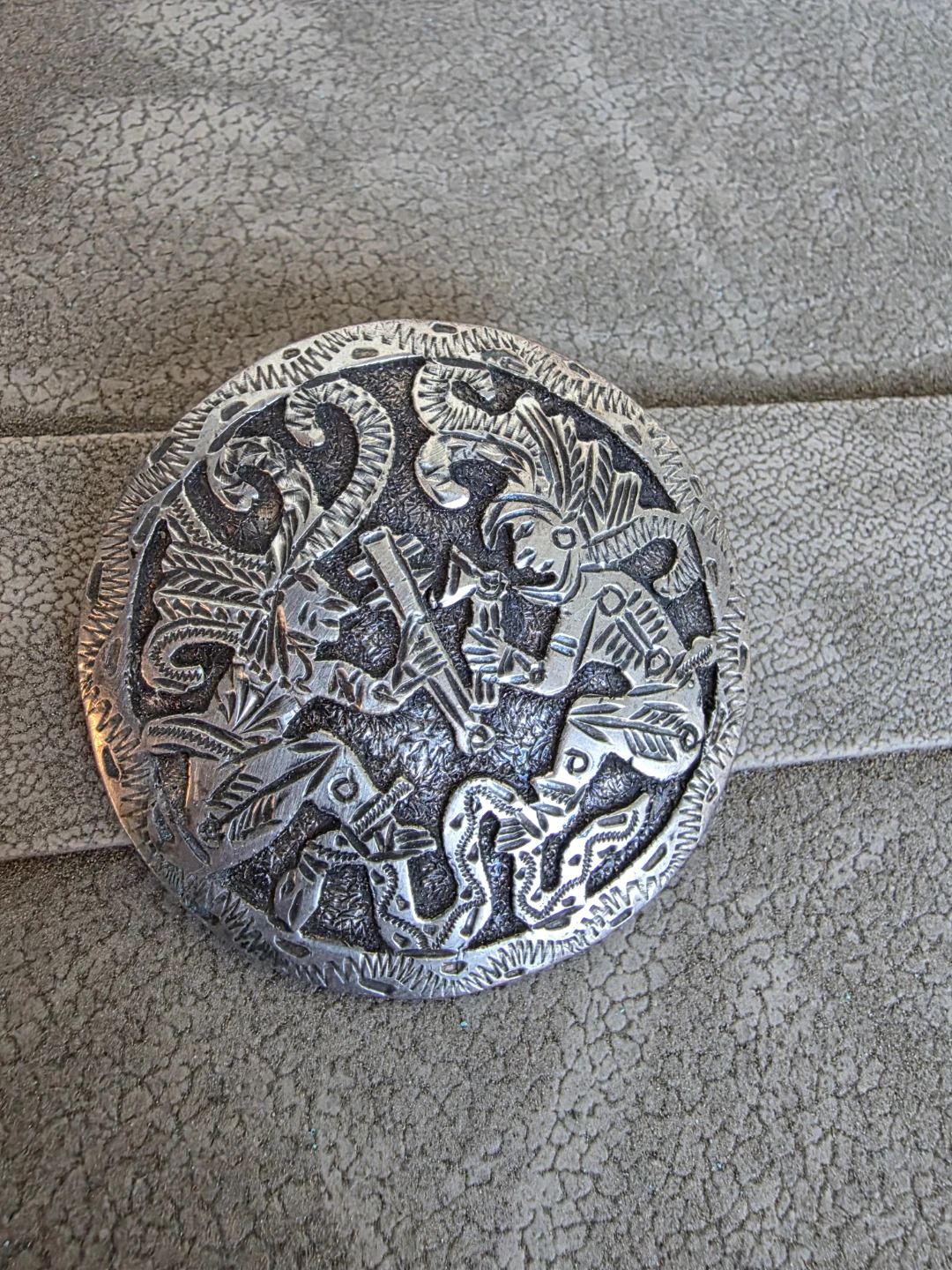 Vintage Silver Tone Round Brooch Pendant with Engraved Design