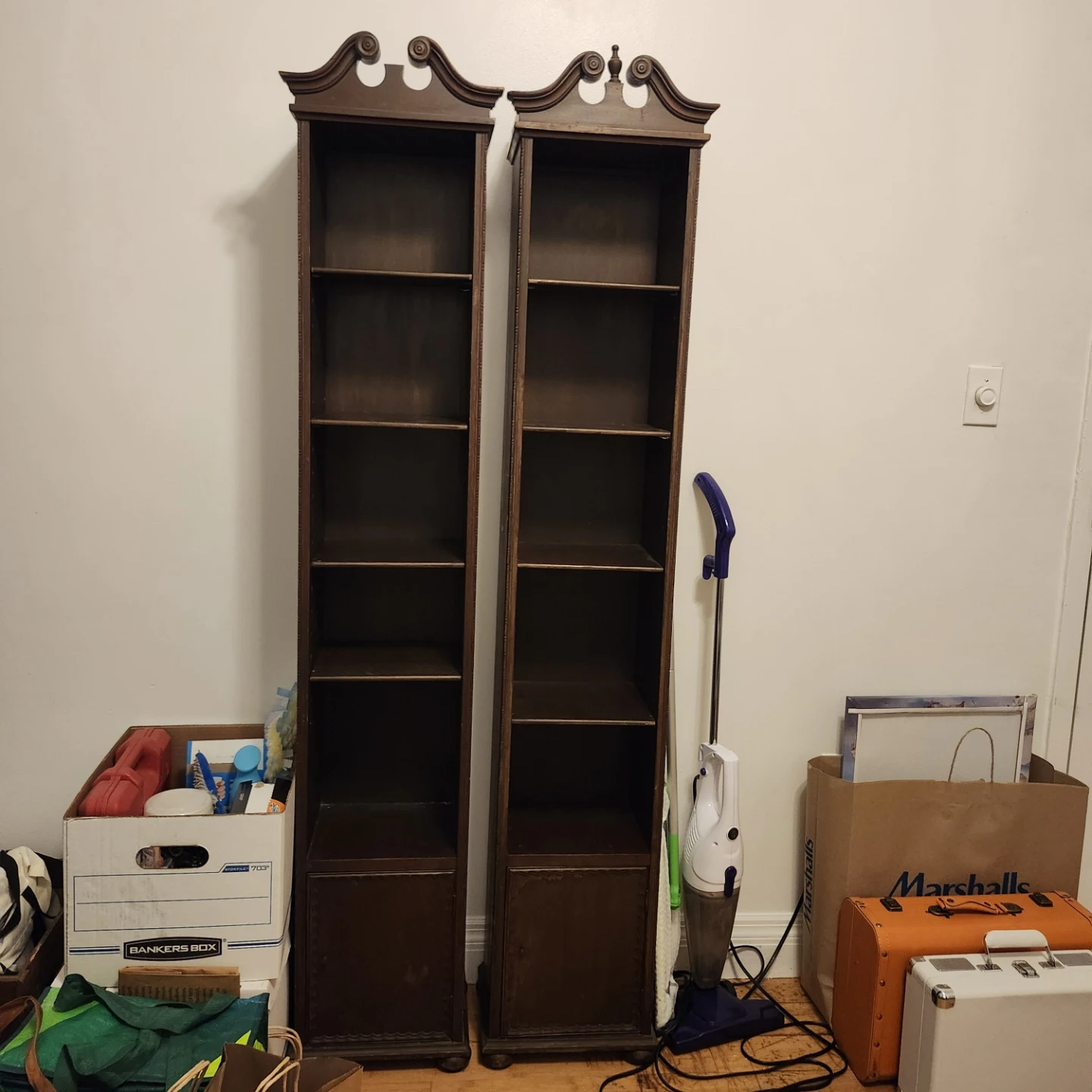 Tall Dark Wood Bookcases (Set of 2)