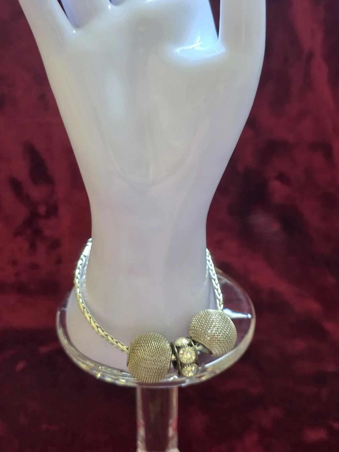Silver Tone Bracelet with Mesh Beads and Rhinestones - photo 4
