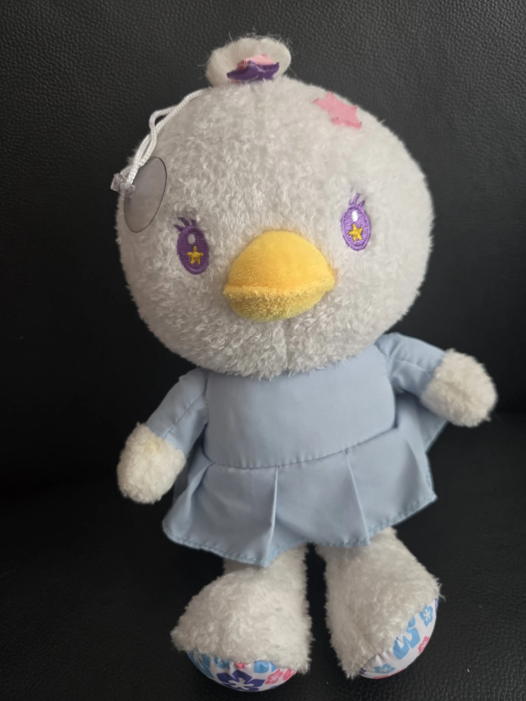 White Plush Duck Toy with Blue Dress