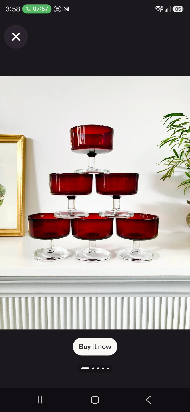 Set of 6 Red Glass Dessert Bowls
