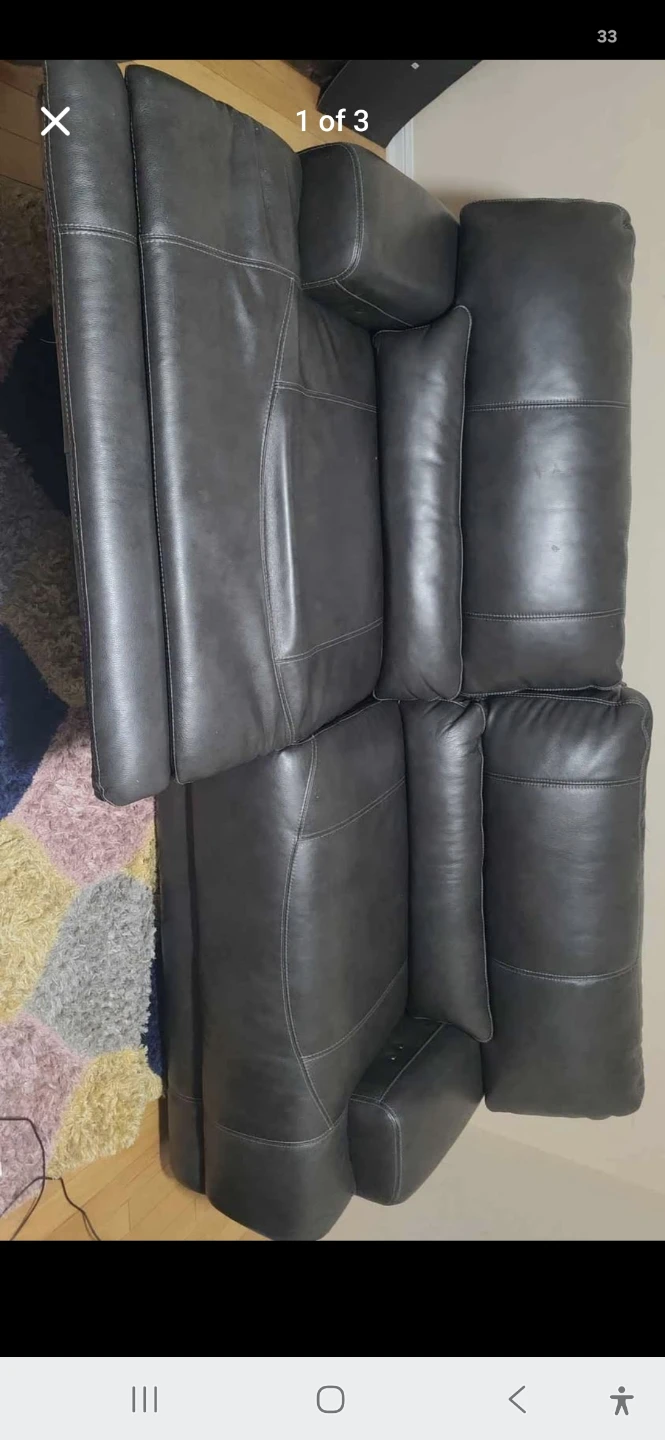 Grey Leather Reclining Sofa Set - photo 3