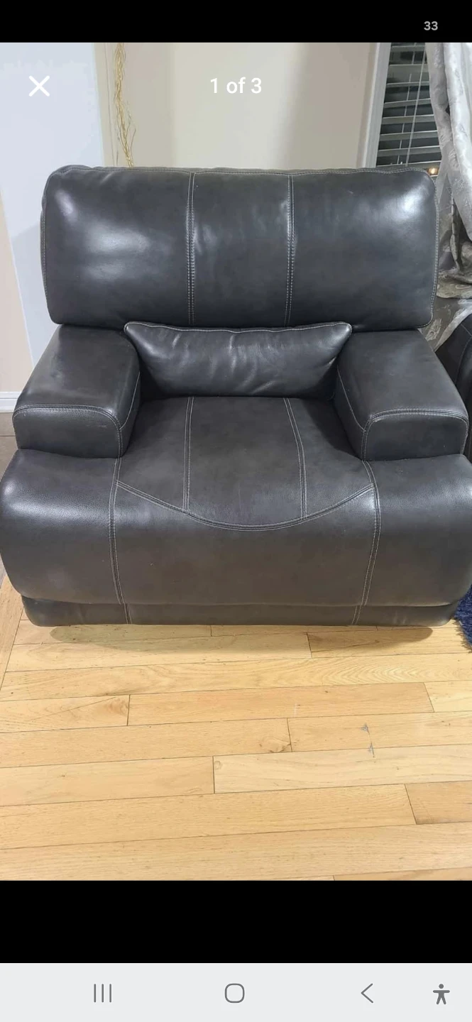 Grey Leather Reclining Sofa Set - photo 4
