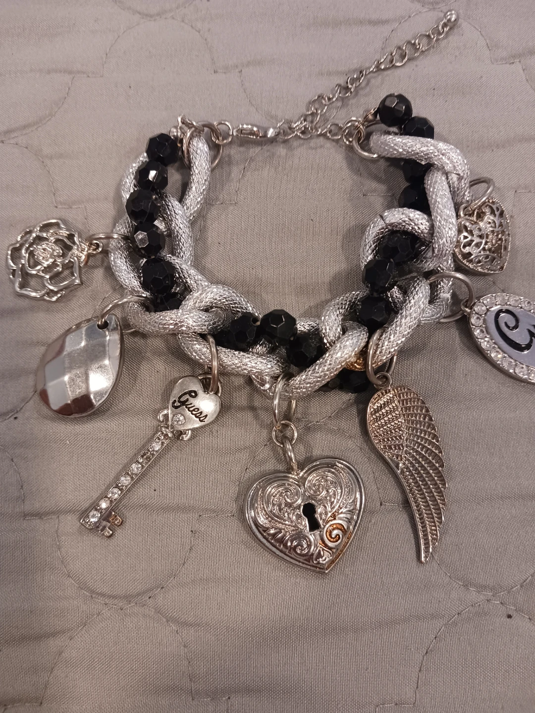 Guess Charm Bracelet with Silver Tone and Black Beads - photo 2