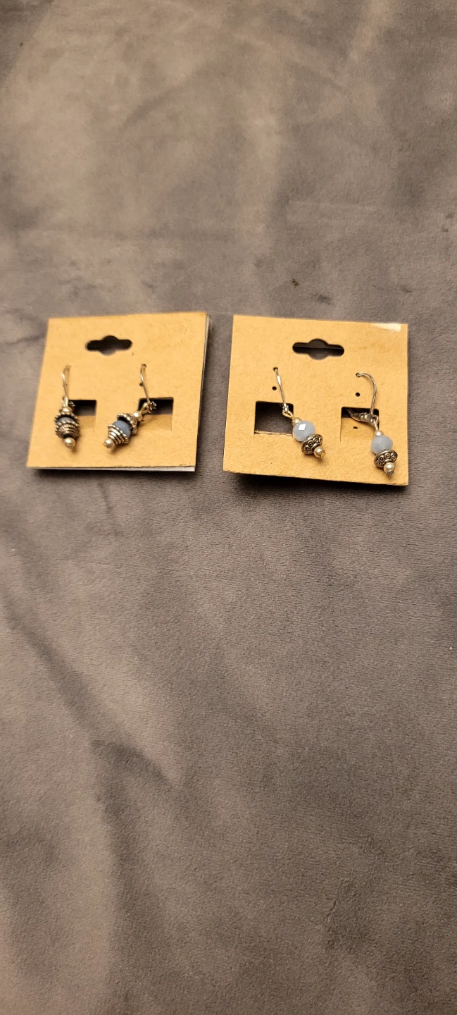 2 pairs Silver-tone Dangley Earrings with Blue Beads