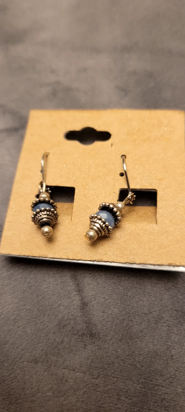 2 pairs Silver-tone Dangley Earrings with Blue Beads - photo 3