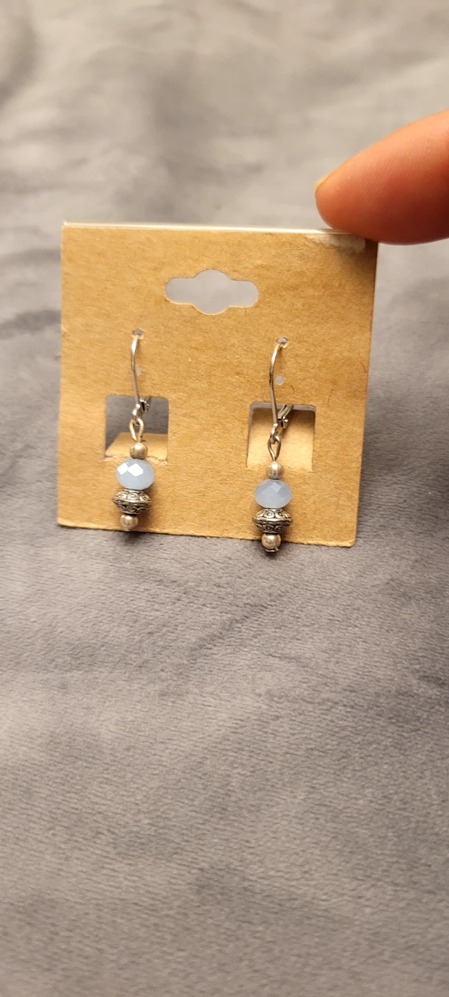 2 pairs Silver-tone Dangley Earrings with Blue Beads - photo 4