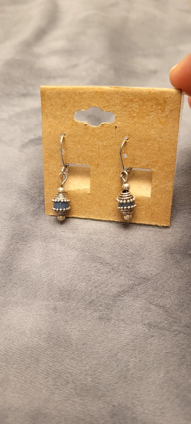 2 pairs Silver-tone Dangley Earrings with Blue Beads - photo 5