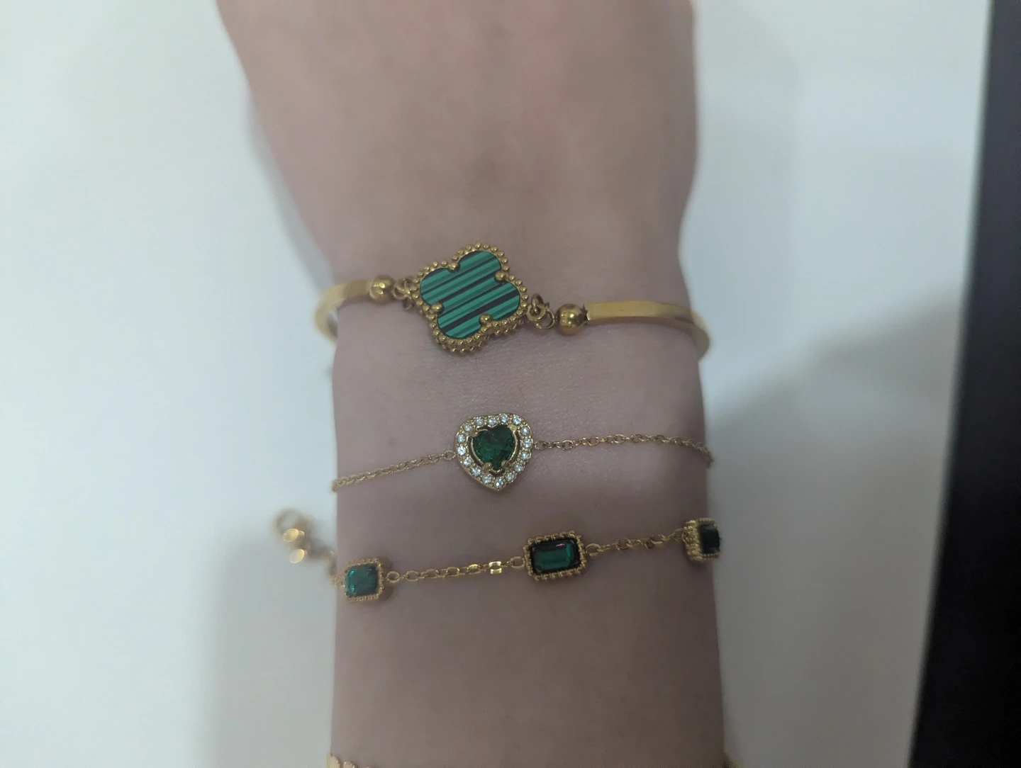 14k Gold plated Bracelets with Green Stones - photo 5
