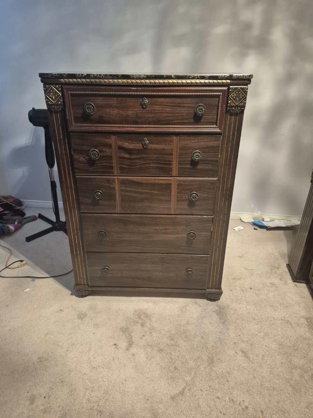 Dark Wood Dresser with Marble Top